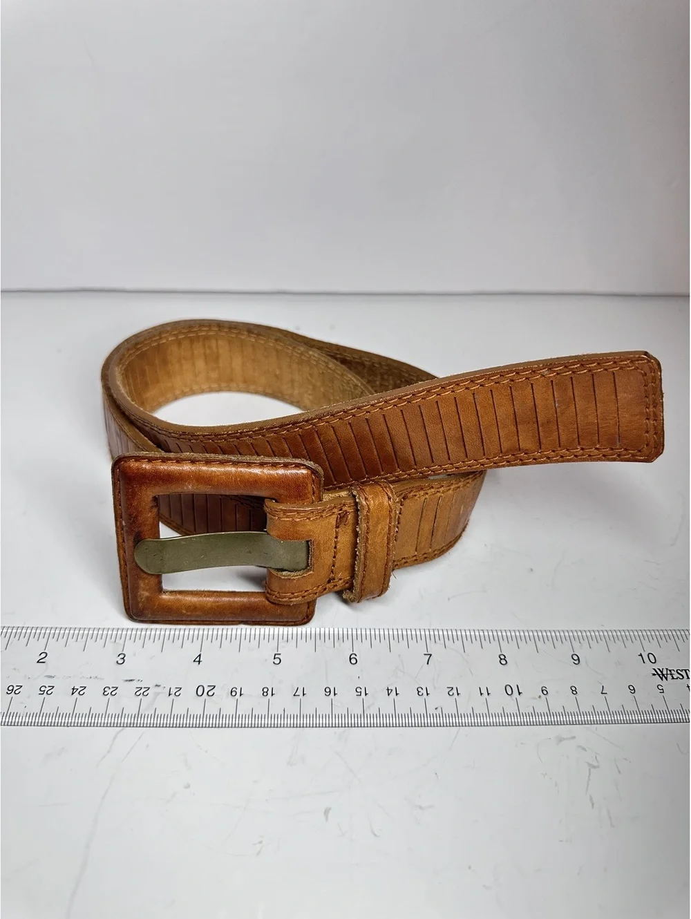 Vintage First Issue Textured Brown Leather-Wrapped Buckle Belt Size M
